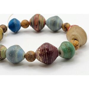 Recycled Paper Beads Agate Bracelet 6in